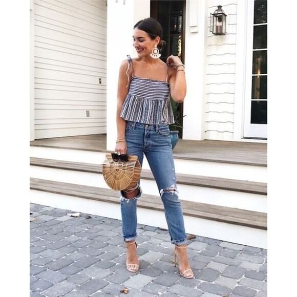 Ralph Lauren Blue White Striped Cotton Camisole Top | Lace Trim Summer Button up - Picture 11 of 16